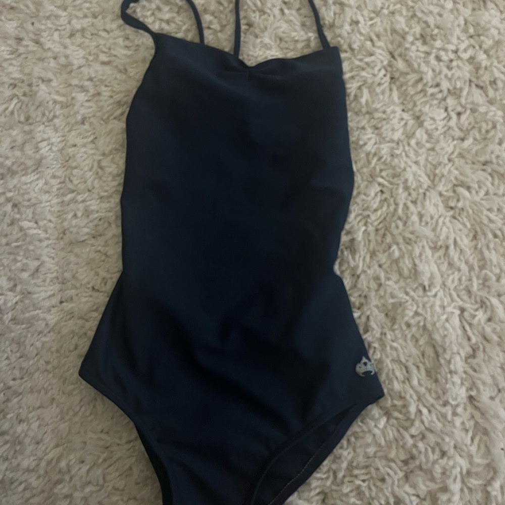 Navy blue open back dance leotard
